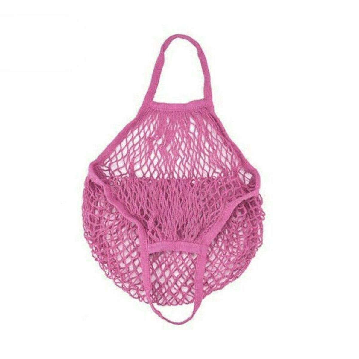 Reusable Mesh Net Shopping Bag String Tote Grocery Fruit Vegetable Storage - Pink