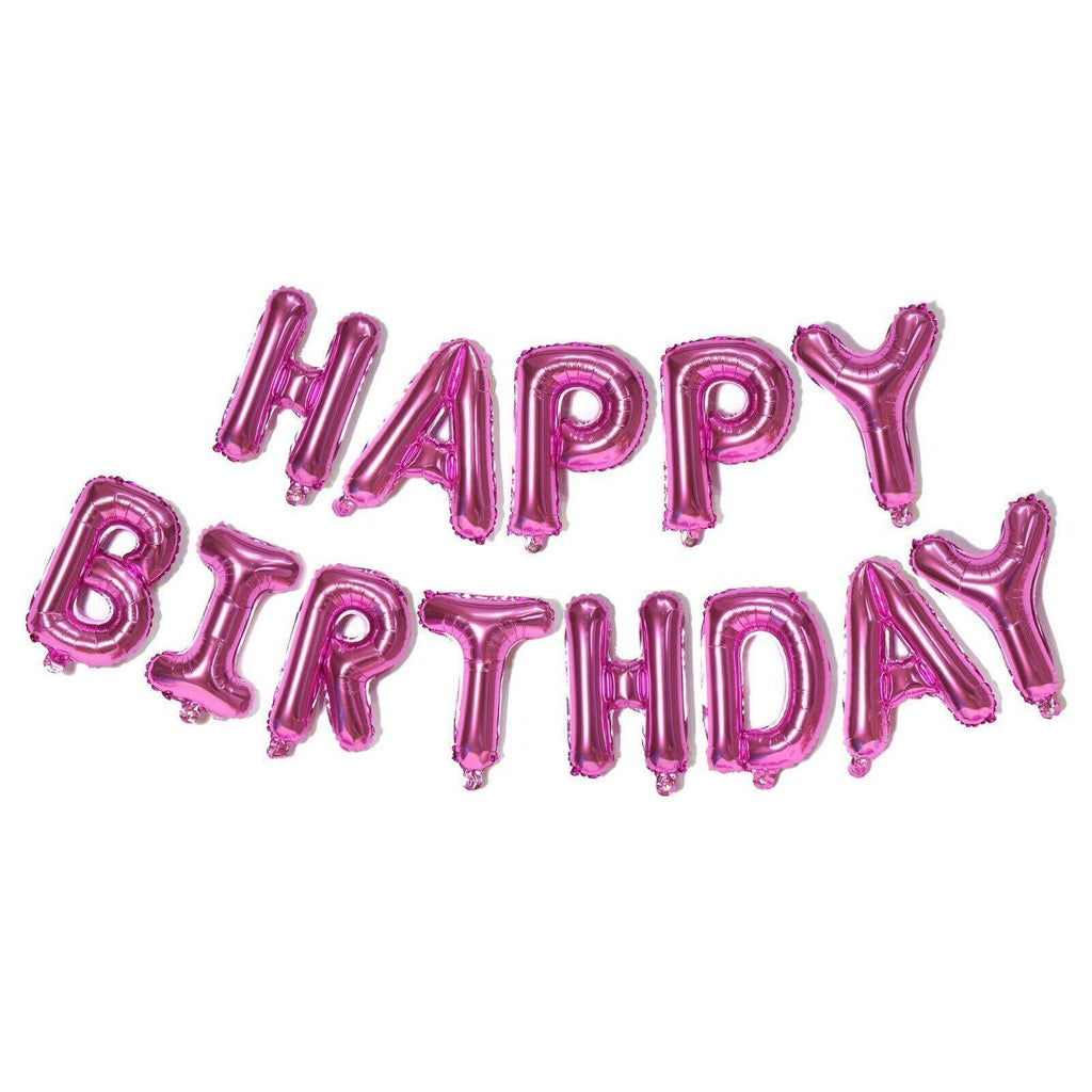 40Cm 3D Happy Birthday Letters Balloons Inflating Foil Banner Bunting Celebrate - Pink