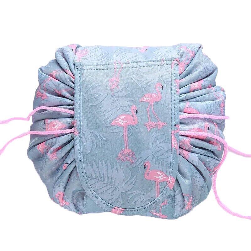 Portable Travel Makeup Bag Drawstring Cosmetic Pouch Lazy Storage Organiser Case - Pink White Strip