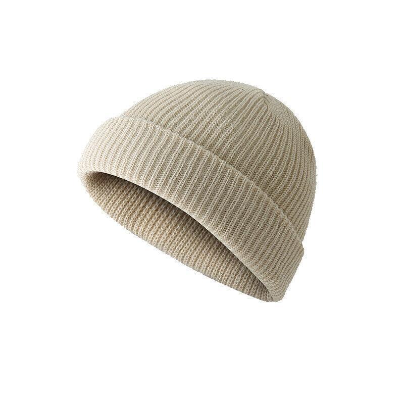 Men Women Mini Fisherman Beanie Winter Spring Hat Soft Knitted Docker Skull Cap - Red