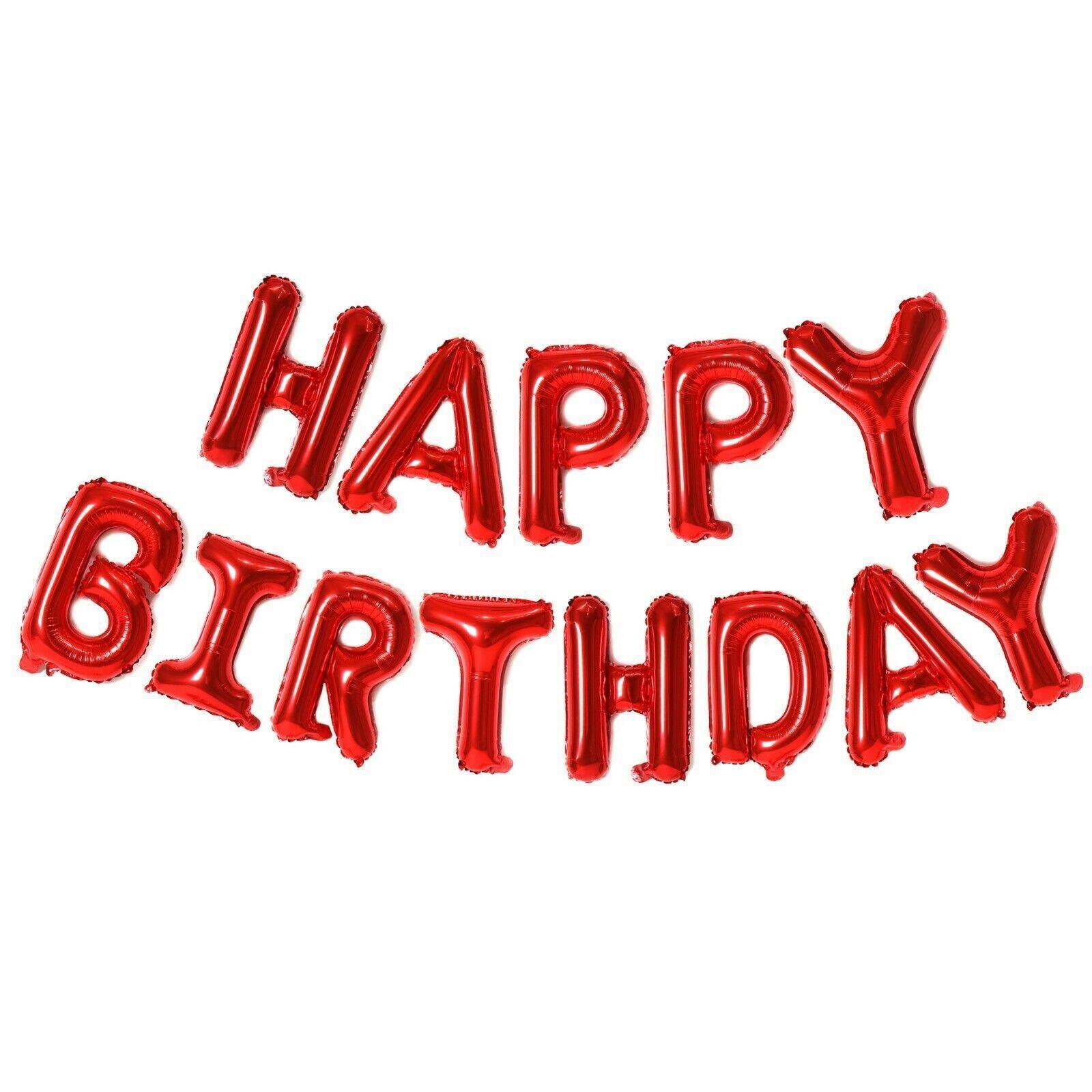 40Cm 3D Happy Birthday Letters Balloons Inflating Foil Banner Bunting Celebrate - Rose Red