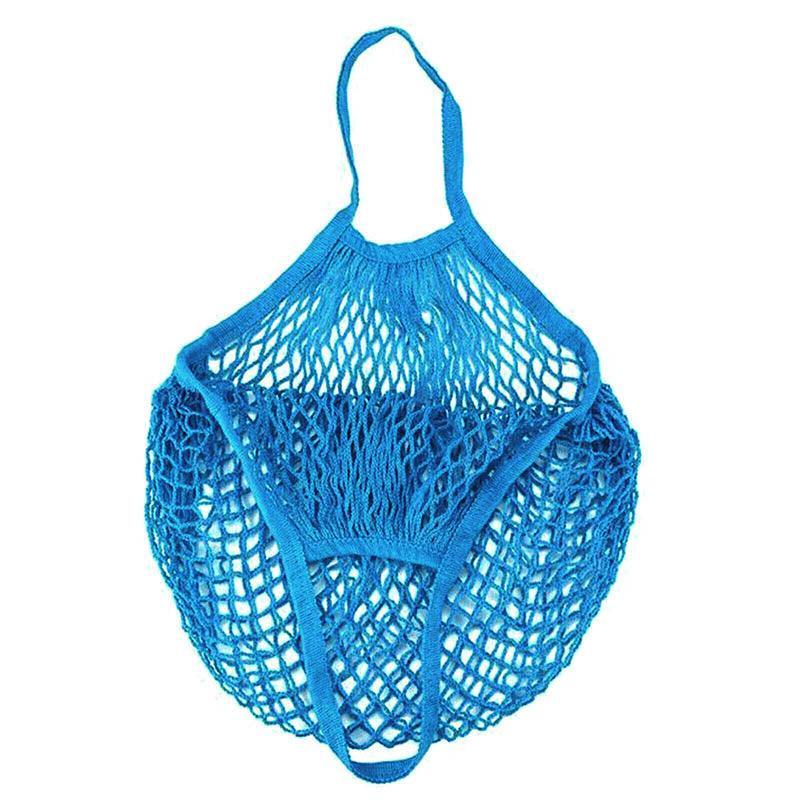 Reusable Mesh Net Shopping Bag String Tote Grocery Fruit Vegetable Storage - Sky Blue