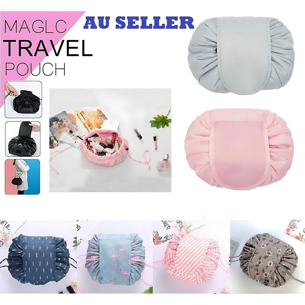 Portable Travel Makeup Bag Drawstring Cosmetic Pouch Lazy Storage Organiser Case - Steel Rose