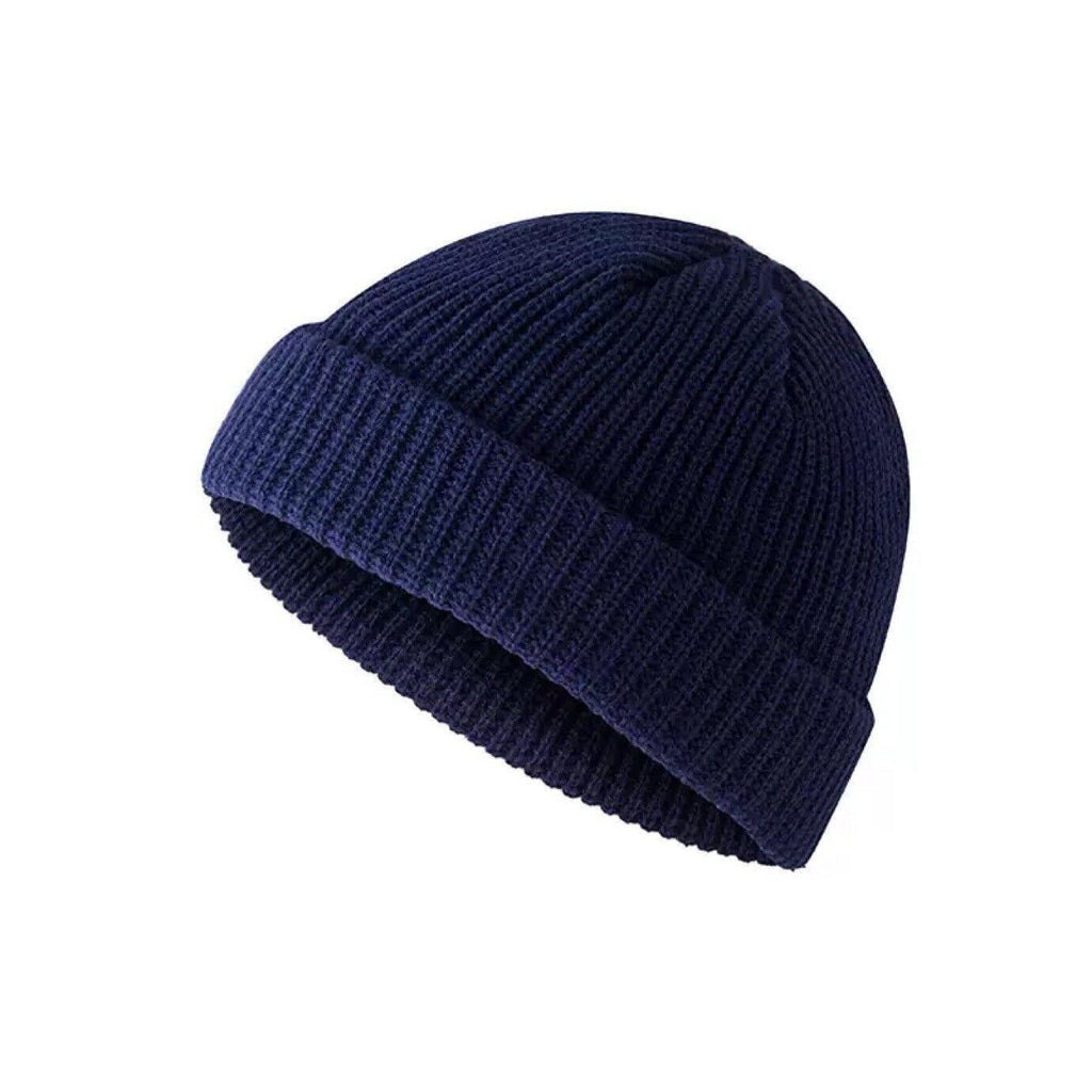 Men Women Mini Fisherman Beanie Winter Spring Hat Soft Knitted Docker Skull Cap - White