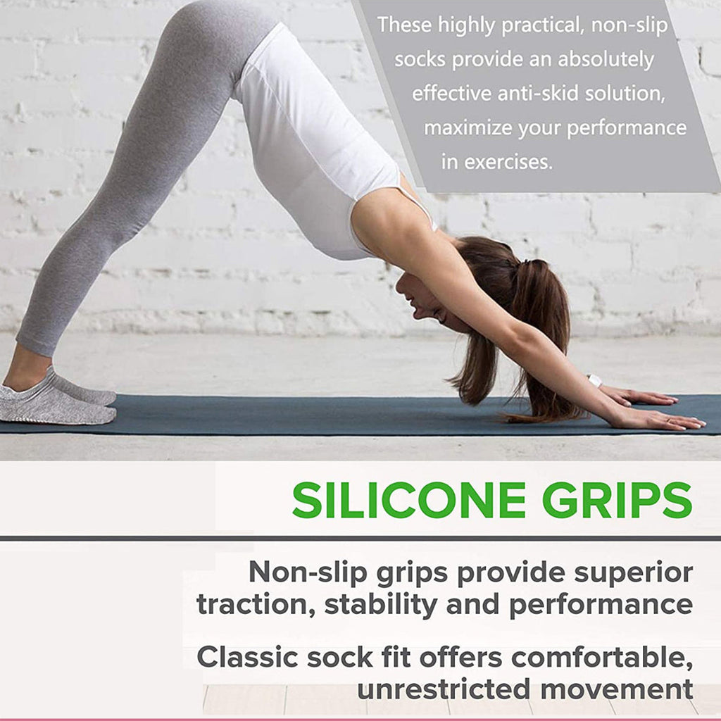 3 Pairs Ladies Women Sports Cotton Rich Pilates Yoga Non-Slip Grip Socks - Yellow