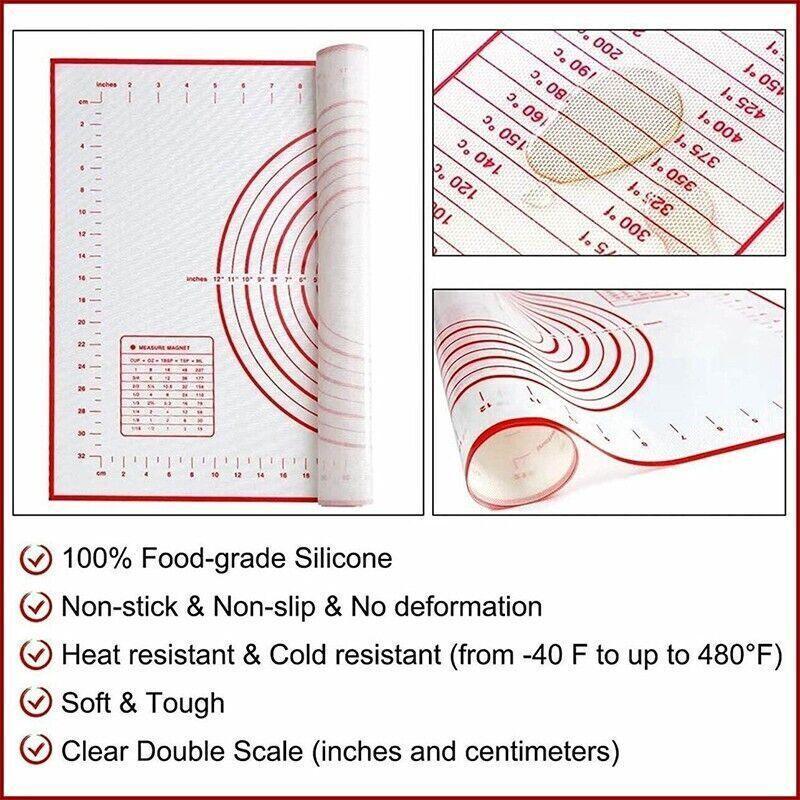 Non-Stick Silicone Baking Mat Rolling Cake Dough Scale Pastry Clay Fondant Sheet - Red 60*40cm