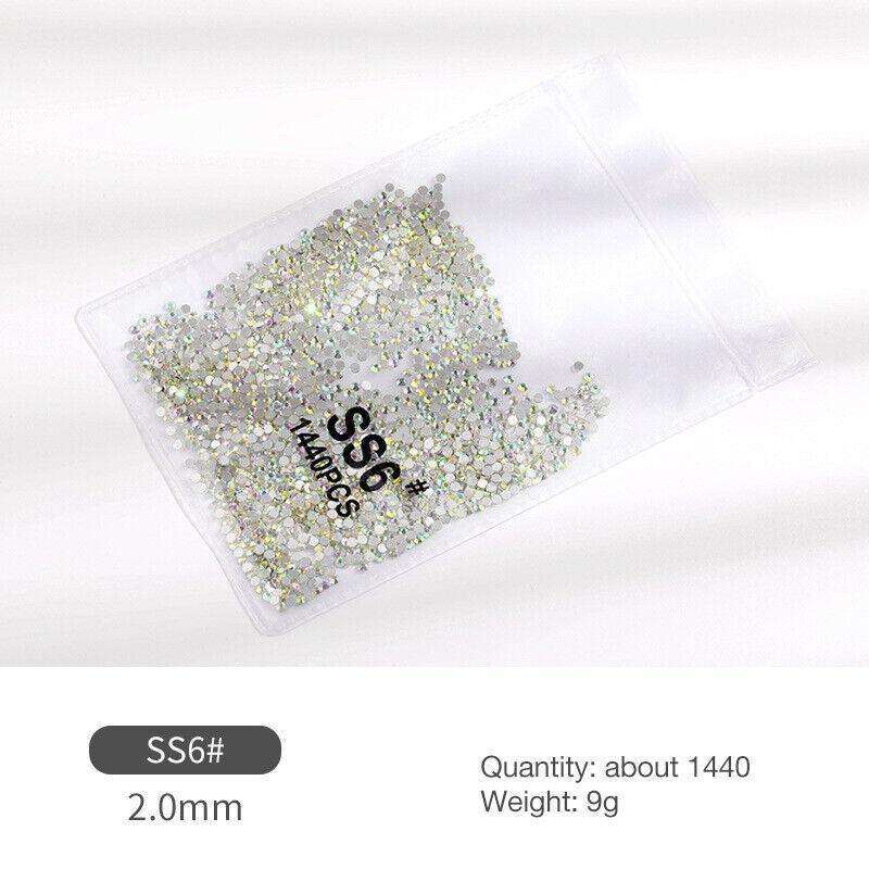 1440Pcs Glitter Rhinestones Crystal Flat Clear Bottom Glass Nail Art Nail Drill - Coloured Crystal-SS8