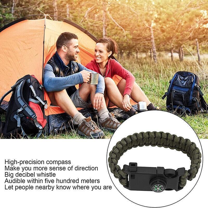 Flint Fire Starter 5In1 Survival Paracord Bracelet Whistle Compass Gear Tool Kit - Beige