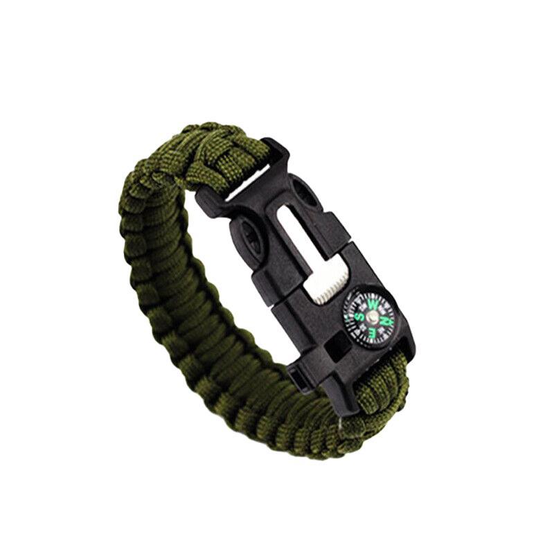 Flint Fire Starter 5In1 Survival Paracord Bracelet Whistle Compass Gear Tool Kit - Beige