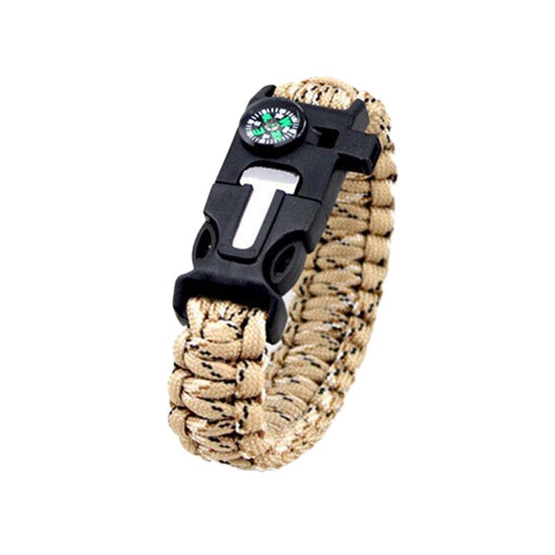 Flint Fire Starter 5In1 Survival Paracord Bracelet Whistle Compass Gear Tool Kit - Brown