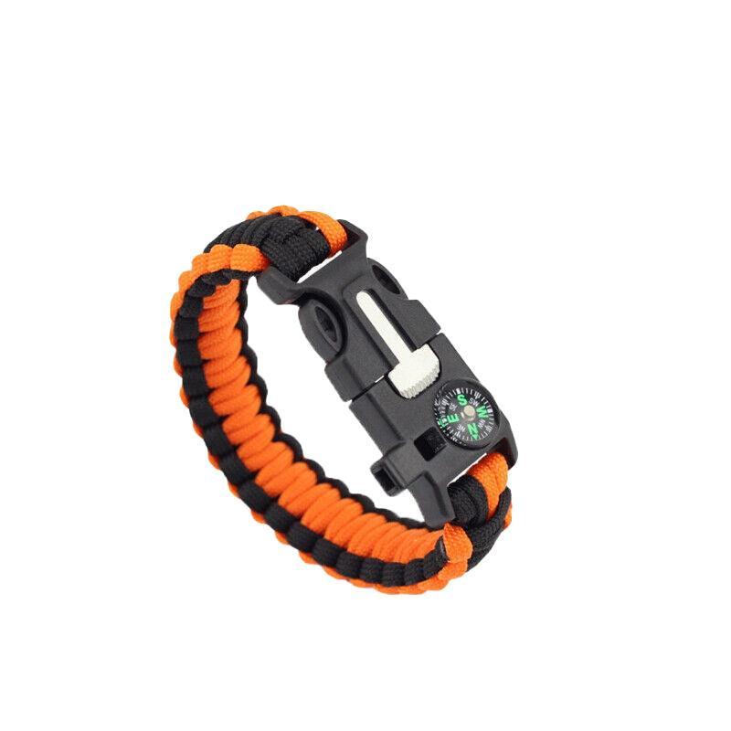 Flint Fire Starter 5In1 Survival Paracord Bracelet Whistle Compass Gear Tool Kit - Green White
