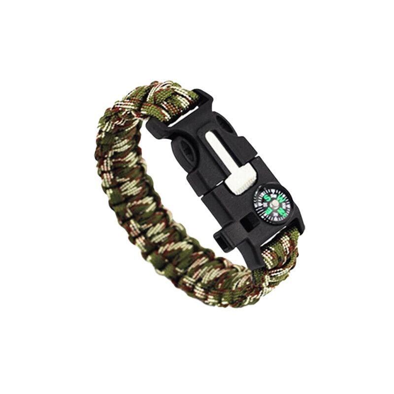 Flint Fire Starter 5In1 Survival Paracord Bracelet Whistle Compass Gear Tool Kit - Red