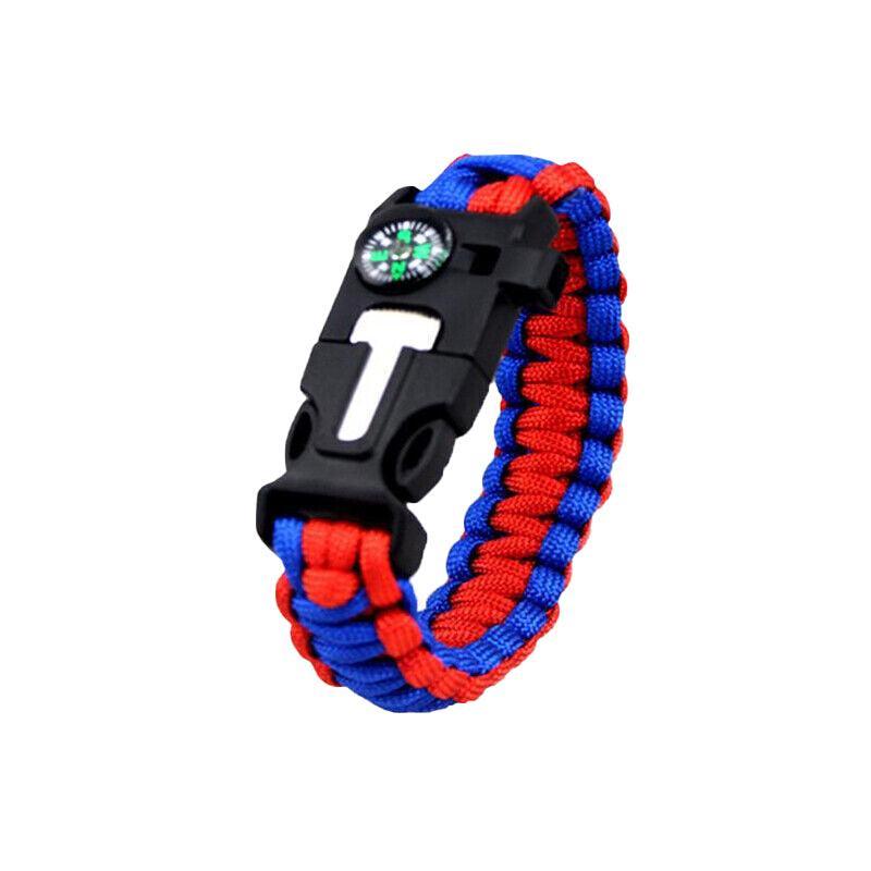 Flint Fire Starter 5In1 Survival Paracord Bracelet Whistle Compass Gear Tool Kit - Red