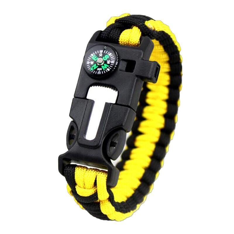 Flint Fire Starter 5In1 Survival Paracord Bracelet Whistle Compass Gear Tool Kit - Red