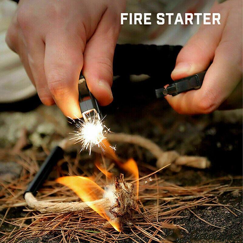 Flint Fire Starter 5In1 Survival Paracord Bracelet Whistle Compass Gear Tool Kit - Yellow