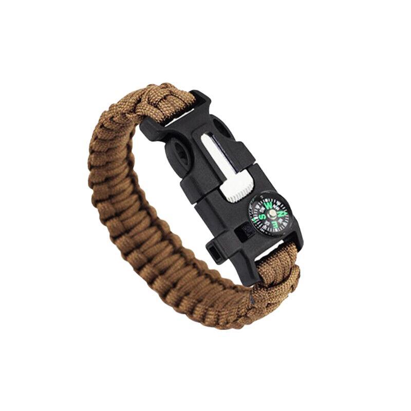 Flint Fire Starter 5In1 Survival Paracord Bracelet Whistle Compass Gear Tool Kit - Yellow