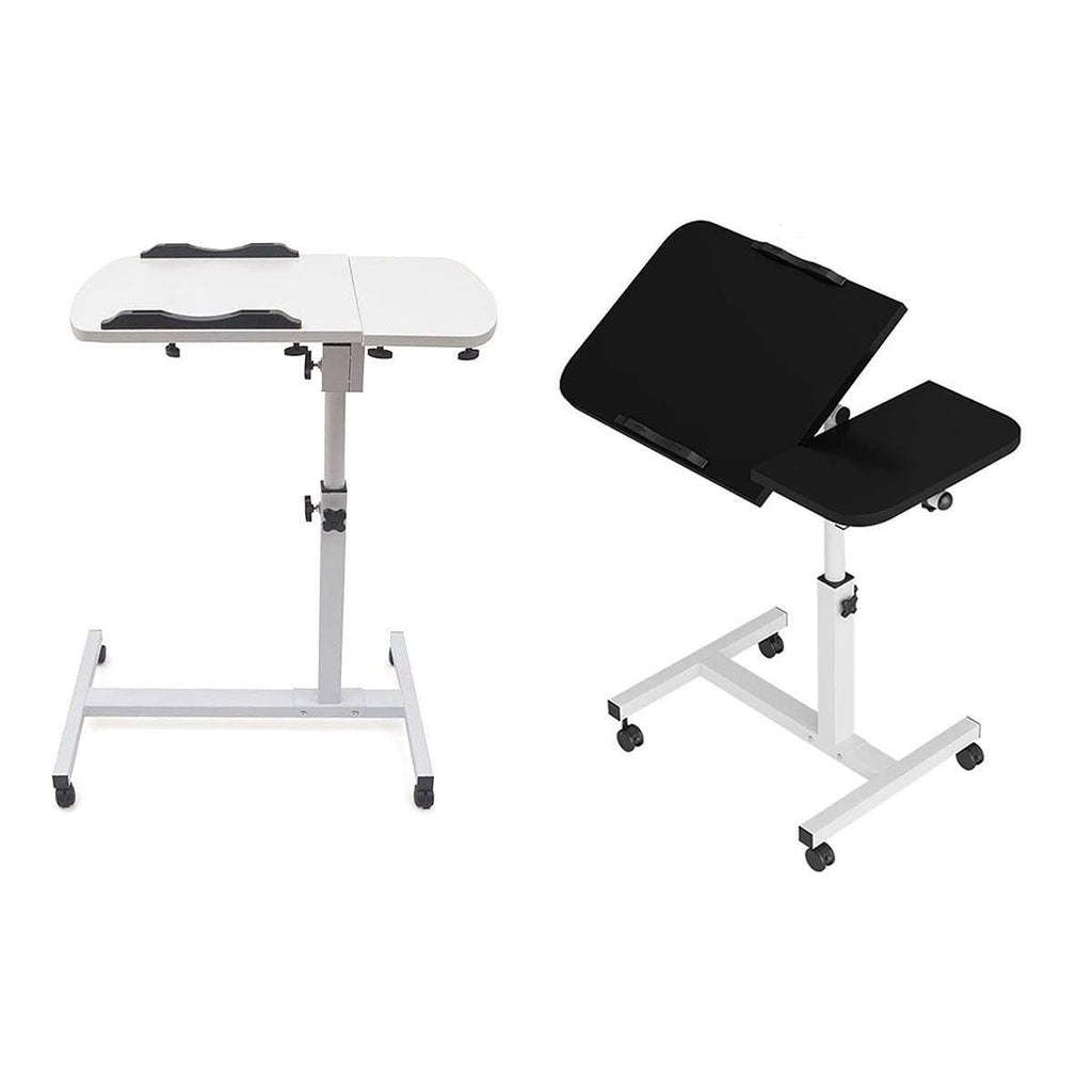 Adjustable Folding Computer Desk Stand Floor-Standing Movable Bedside Table - White