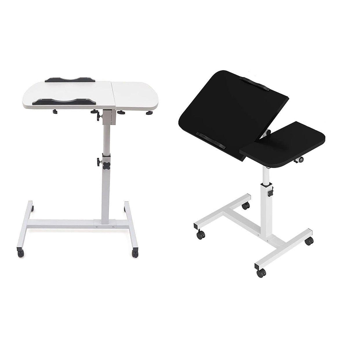 Adjustable Folding Computer Desk Stand Floor-Standing Movable Bedside Table - White