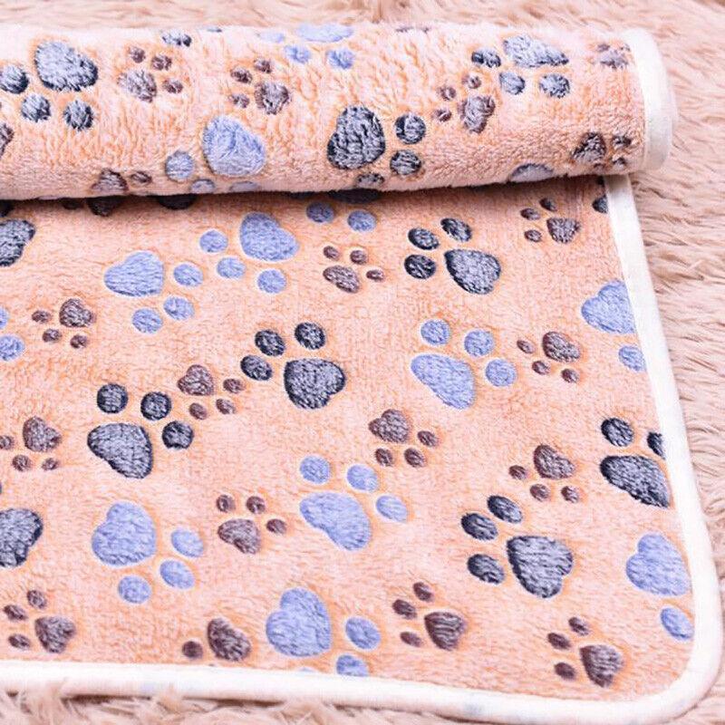Medium Size Pet Mat Paw Print Cat Dog Puppy Fleece Soft Pet Blanket Bed Cushion - Beige