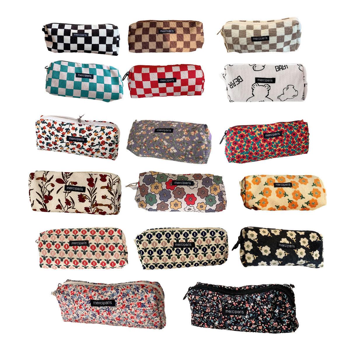 Large Capacity Pencil Case Organiser Bag Stationery Holder School Travel Pouch - Cartoon Flowers