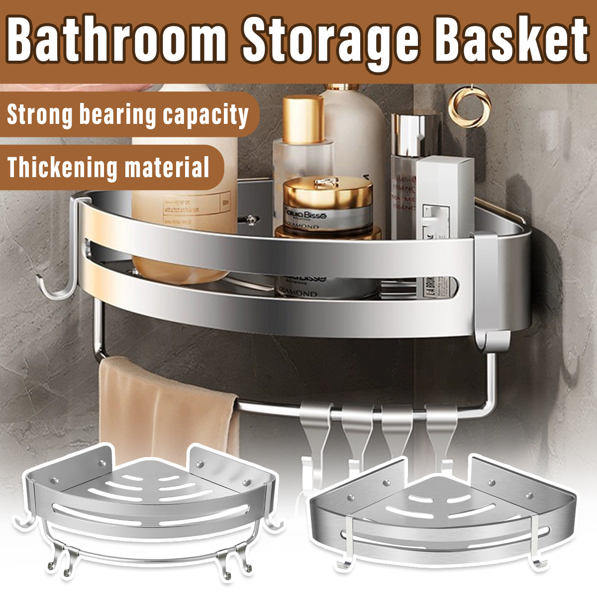 Wall Mounted Bathroom Shelf Triangle Corner Shower Storage Rack for Toiletries - Single layer