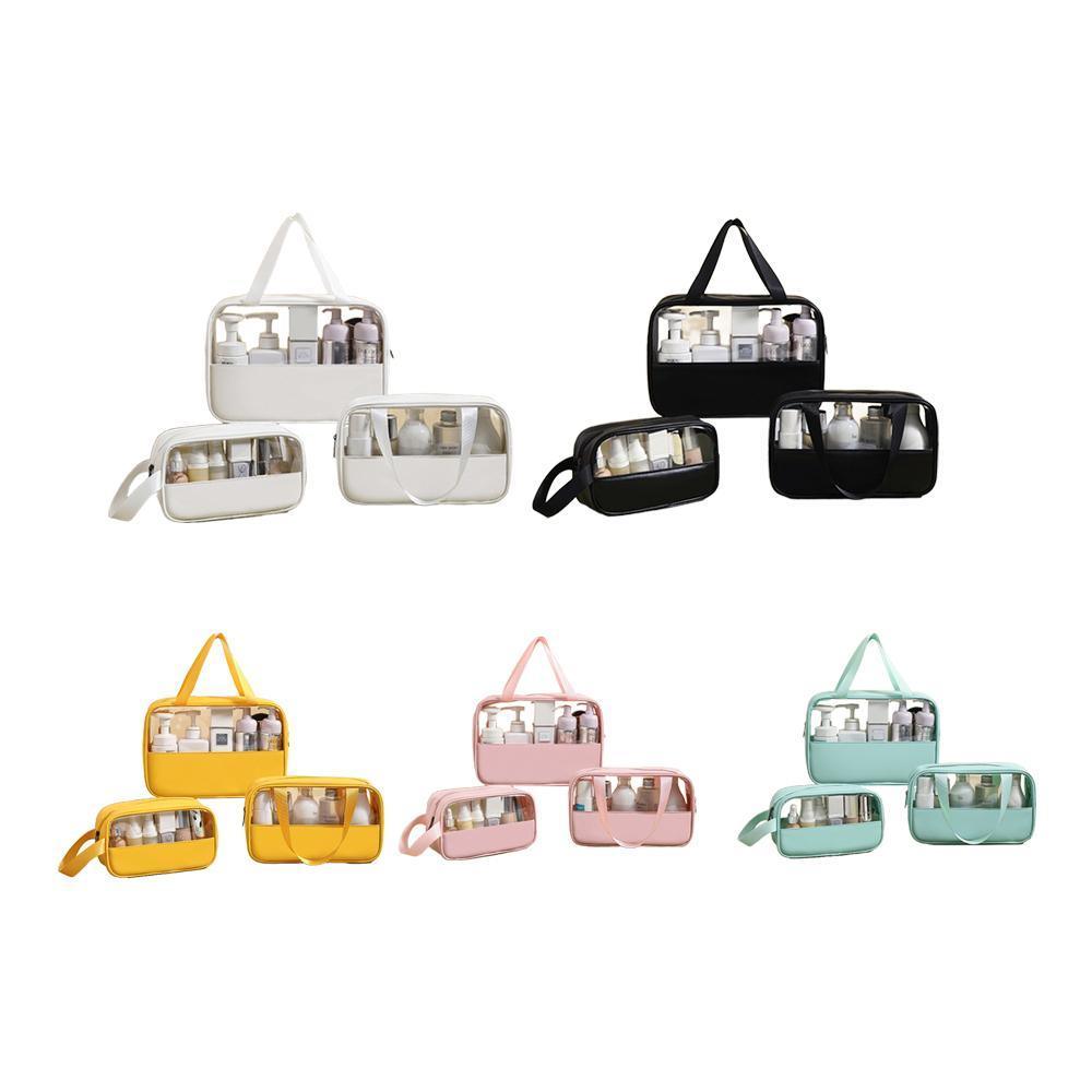 3pcs Large Capacity Waterproof Makeup Bag Set Translucent PU Travel Storage Bag - Cosmetic-Bag-3pcs-Black