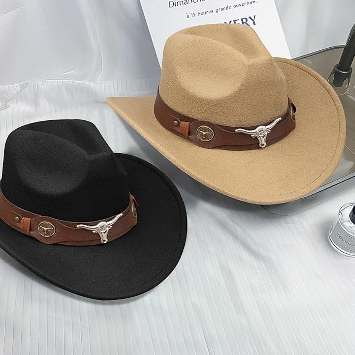 Vintage Woolen Felt Top Hat Cowboy Hat Classic Style Fashion Hat for Men - Black