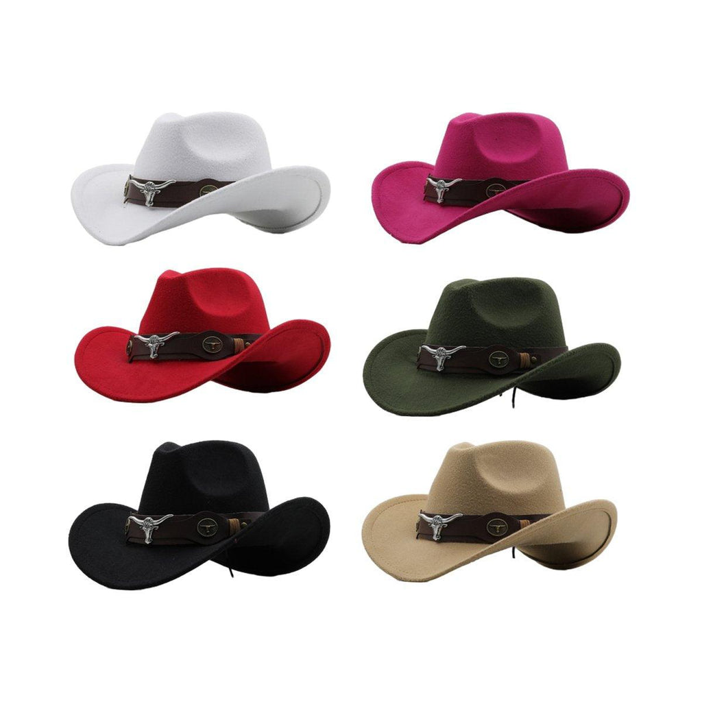 Vintage Woolen Felt Top Hat Cowboy Hat Classic Style Fashion Hat for Men - Rose Red