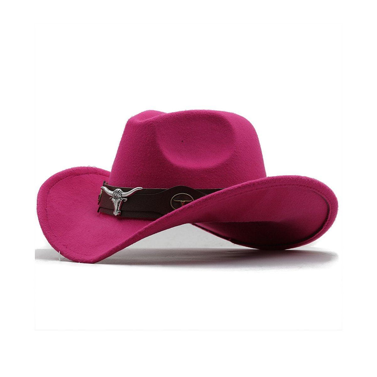 Vintage Woolen Felt Top Hat Cowboy Hat Classic Style Fashion Hat for Men - Rose Red