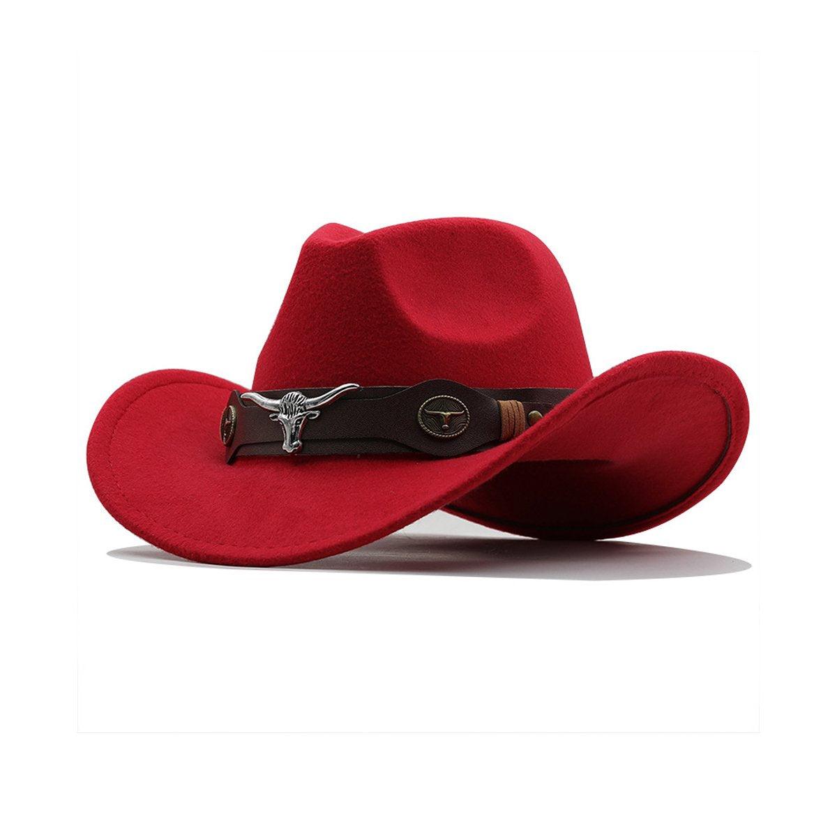 Vintage Woolen Felt Top Hat Cowboy Hat Classic Style Fashion Hat for Men - Rose Red