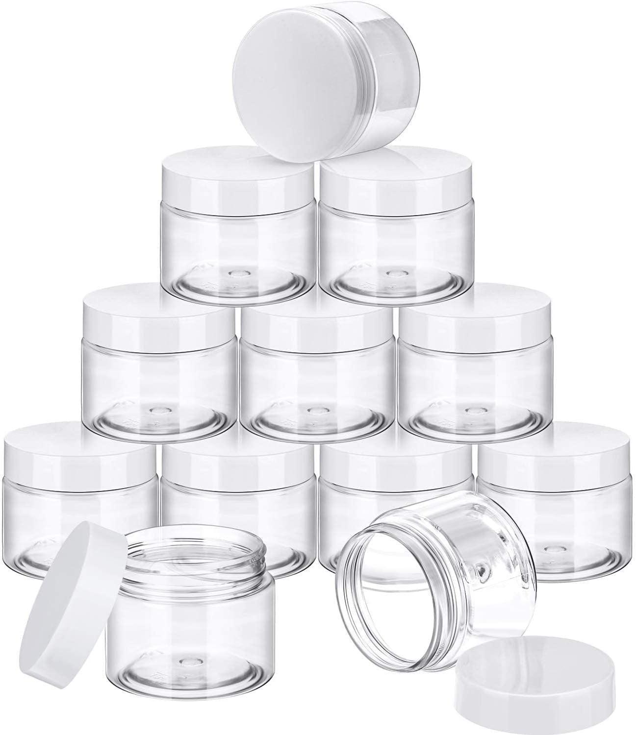 10pcs Transparent Wide Mouth Cream Dispenser White Lid Bottle Plastic Jar - 80ml