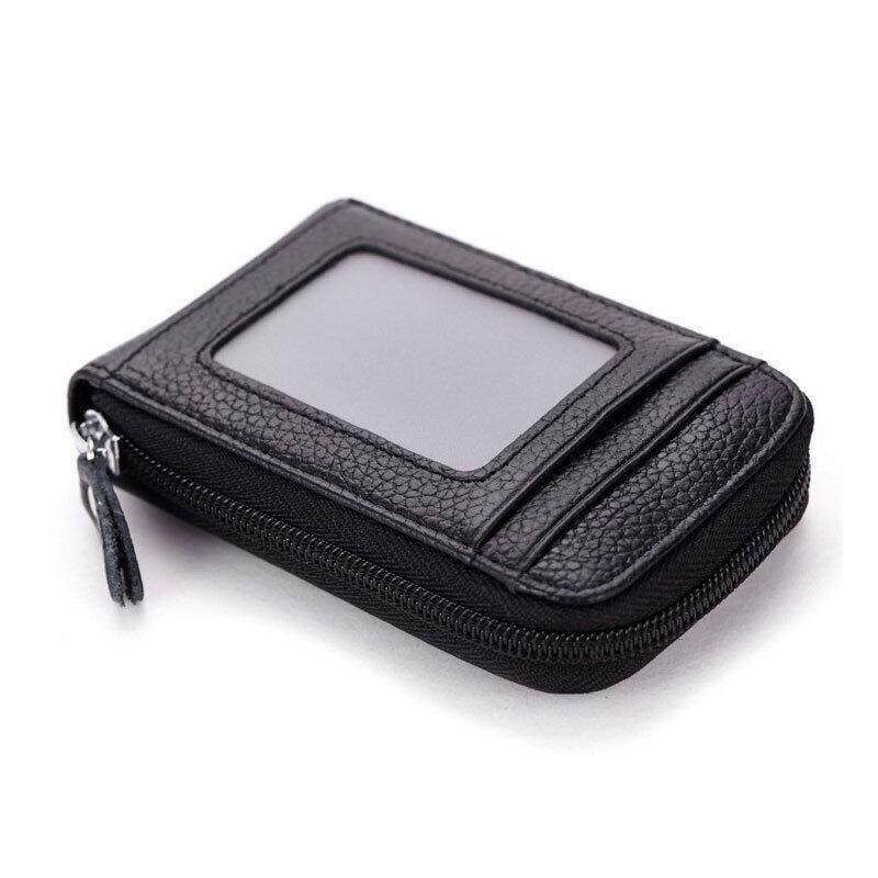 Rfid Blocking Leather Wallet Anti-Theft Credit Card Holder Men Women Coin Purse - Red