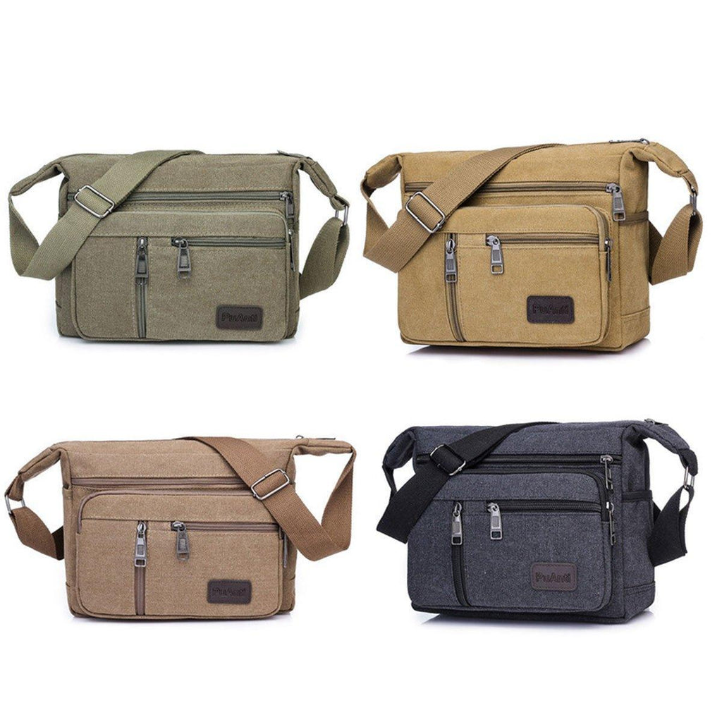 Multi Layer Canvas Crossbody Bag Casual Shoulder Bag for Travel Messenger Bag - Black
