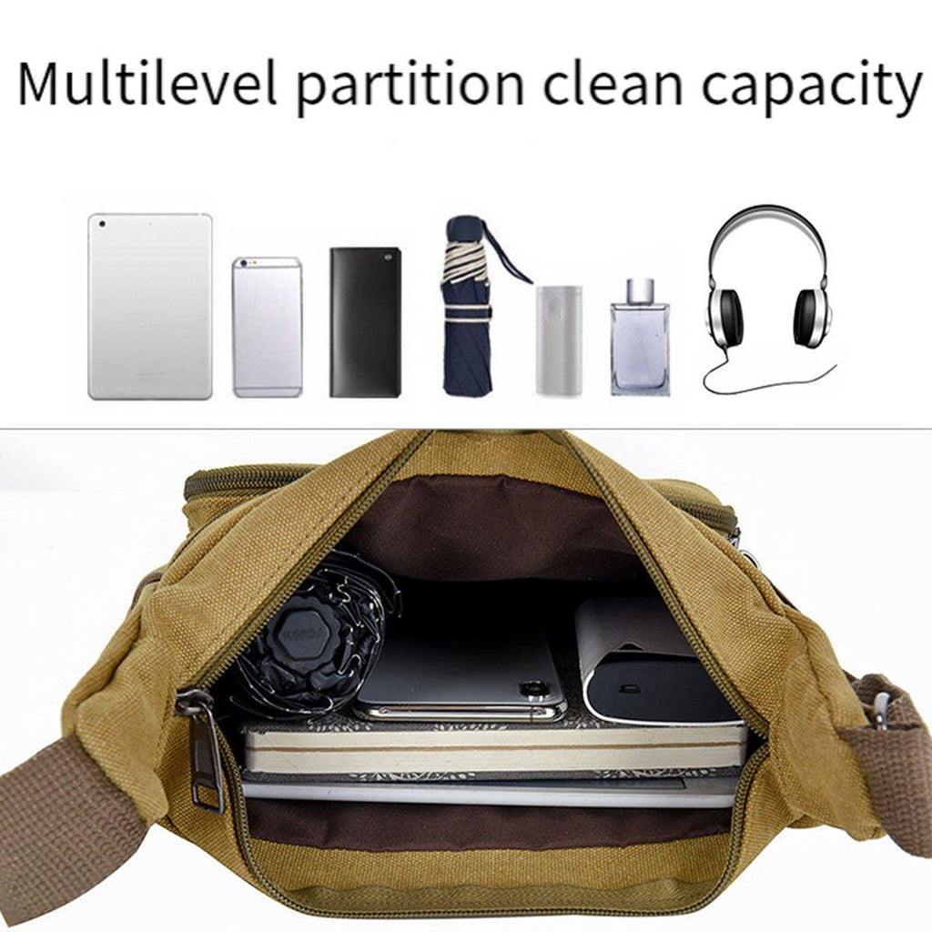 Multi Layer Canvas Crossbody Bag Casual Shoulder Bag for Travel Messenger Bag - Black