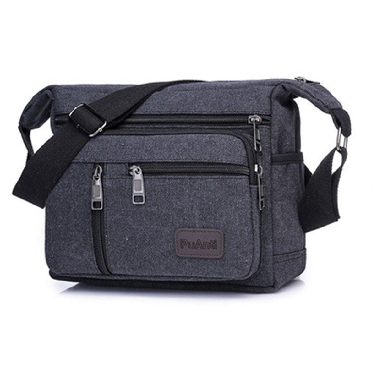 Multi Layer Canvas Crossbody Bag Casual Shoulder Bag for Travel Messenger Bag - Black