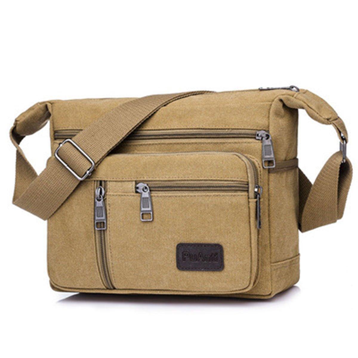 Multi Layer Canvas Crossbody Bag Casual Shoulder Bag for Travel Messenger Bag - Black