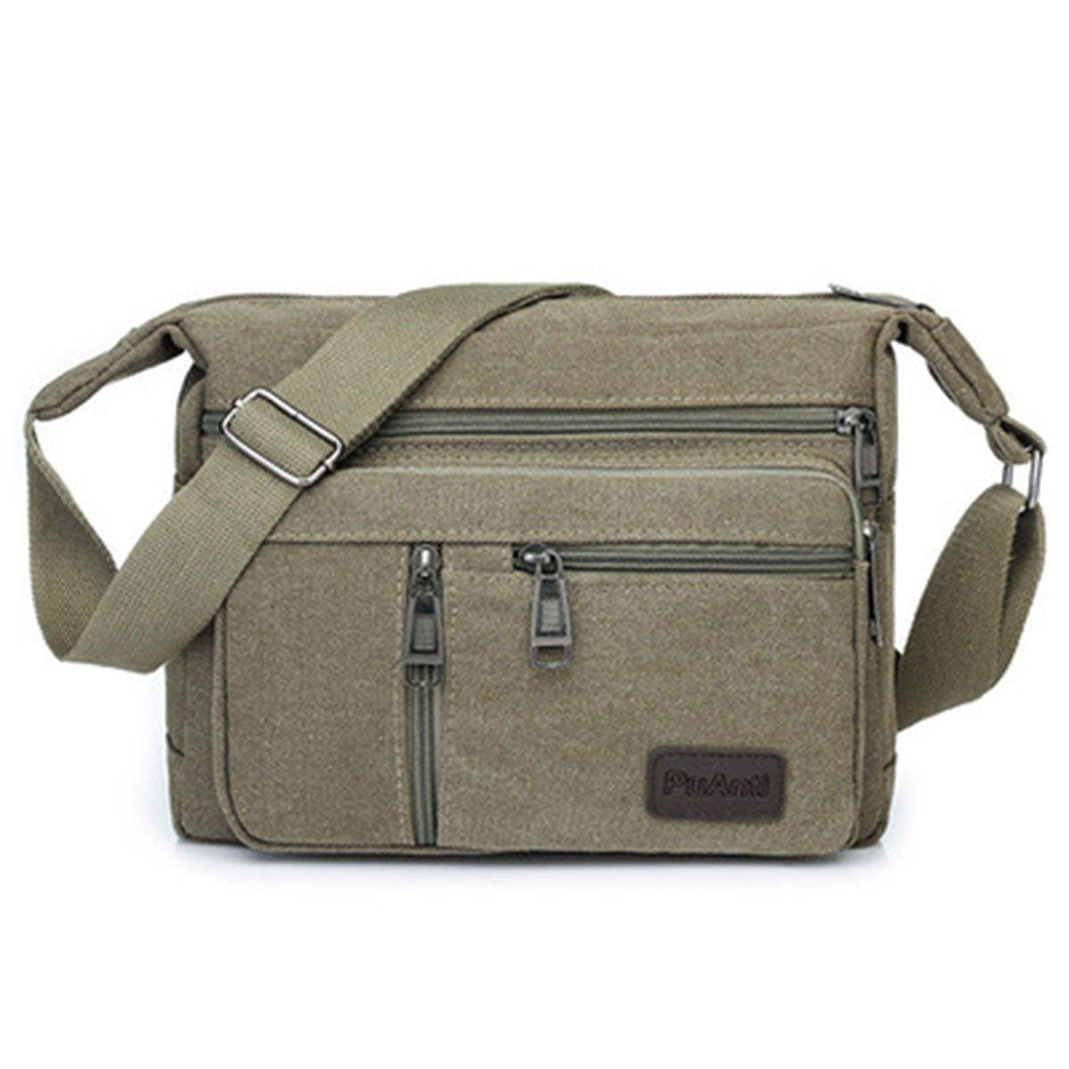 Multi Layer Canvas Crossbody Bag Casual Shoulder Bag for Travel Messenger Bag - Black