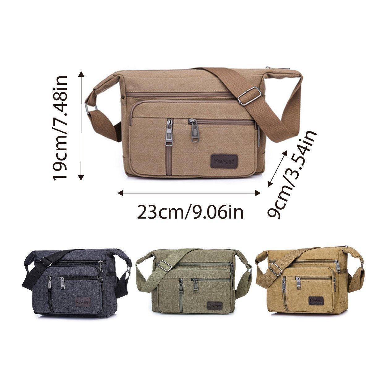 Multi Layer Canvas Crossbody Bag Casual Shoulder Bag for Travel Messenger Bag - Coffee