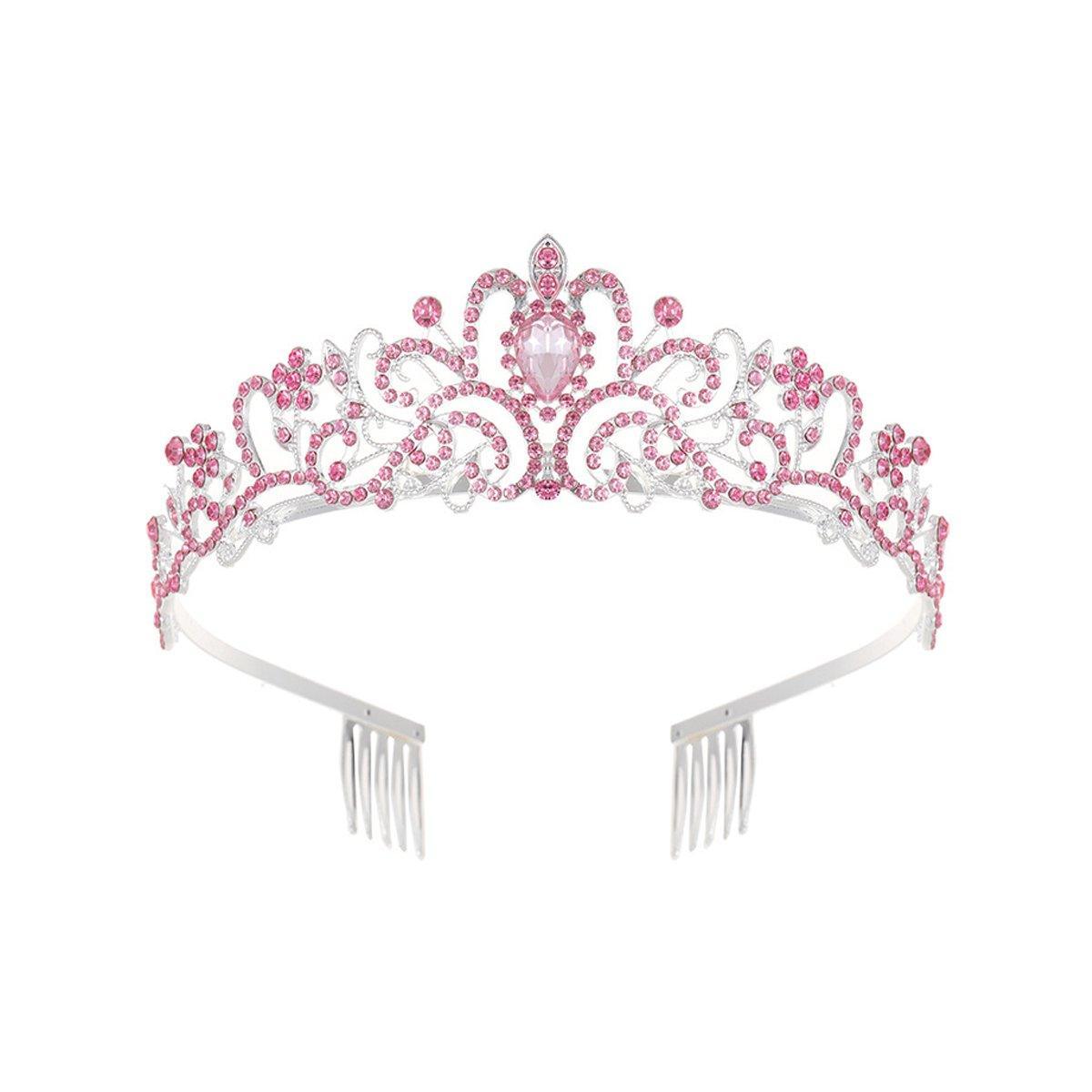 Princess Rhinestone Queen Hair Tiara Headband Hair Accessories Crystal Crown - Gold-White