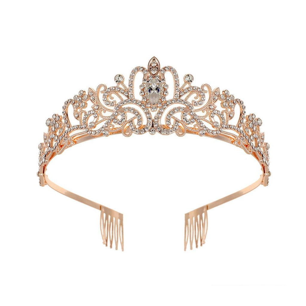 Princess Rhinestone Queen Hair Tiara Headband Hair Accessories Crystal Crown - Silver-Pink