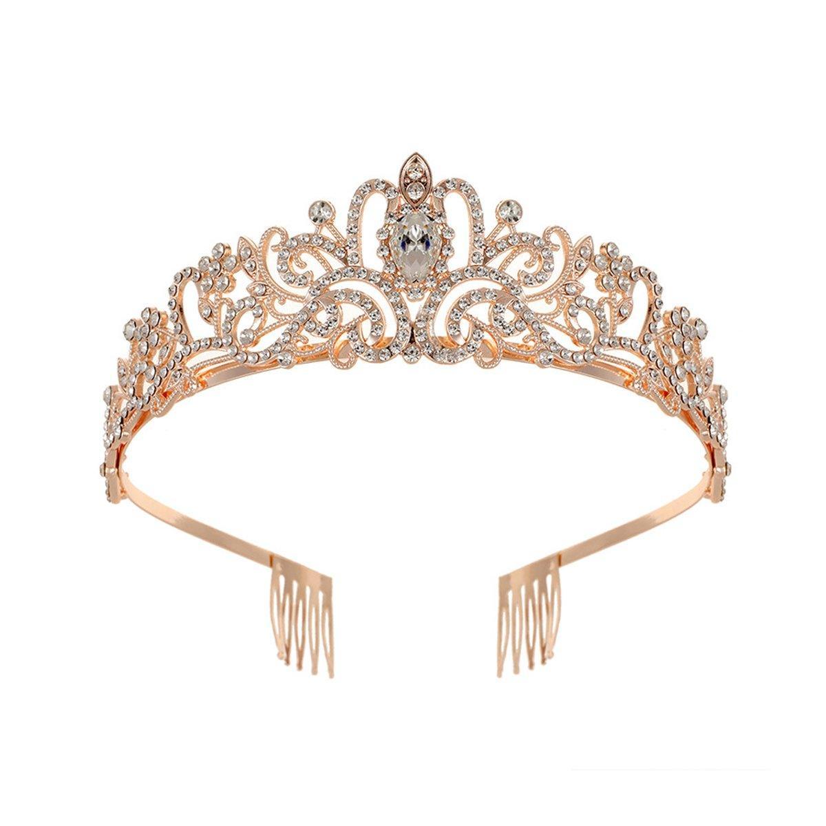 Princess Rhinestone Queen Hair Tiara Headband Hair Accessories Crystal Crown - Silver-Pink