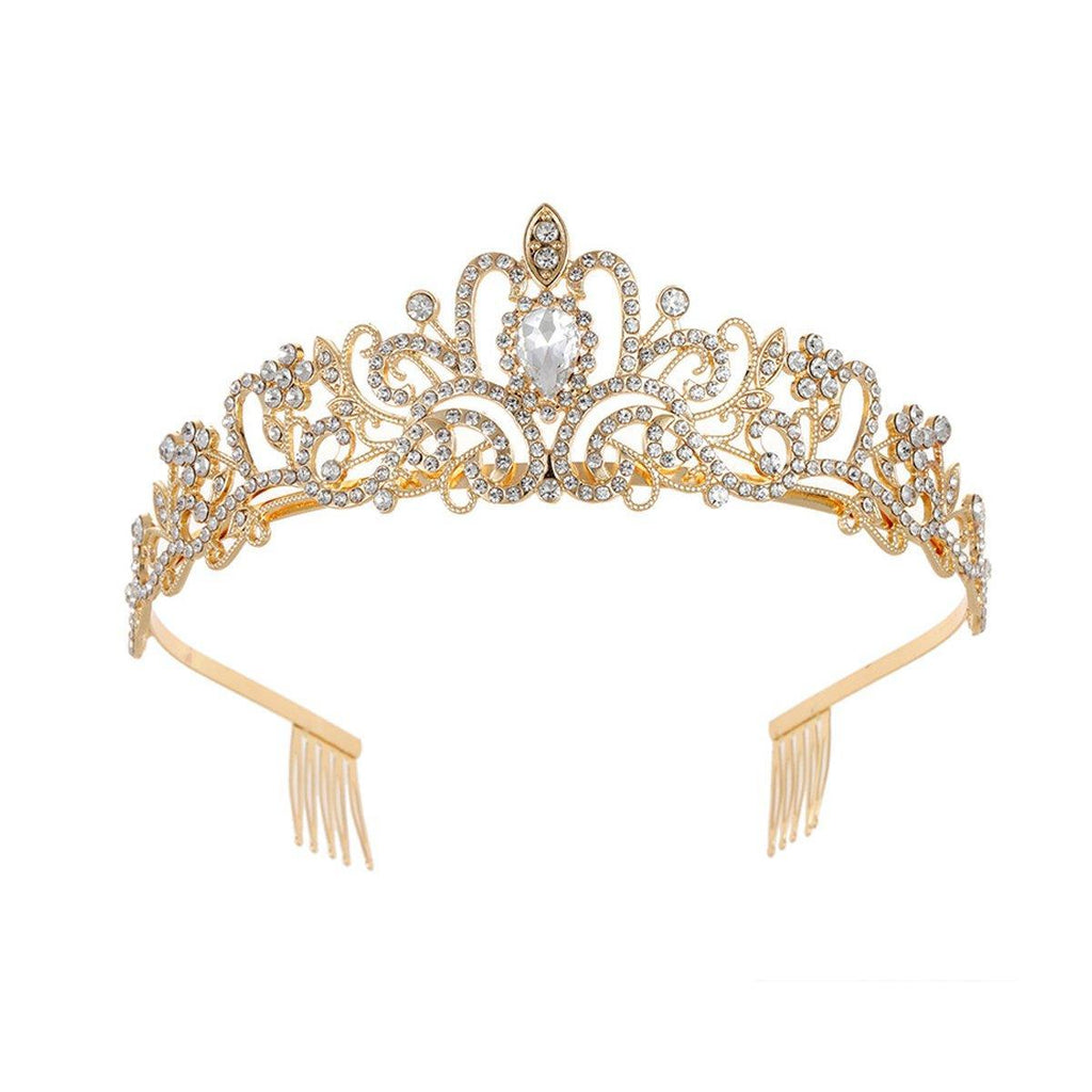 Princess Rhinestone Queen Hair Tiara Headband Hair Accessories Crystal Crown - Silver-Pink