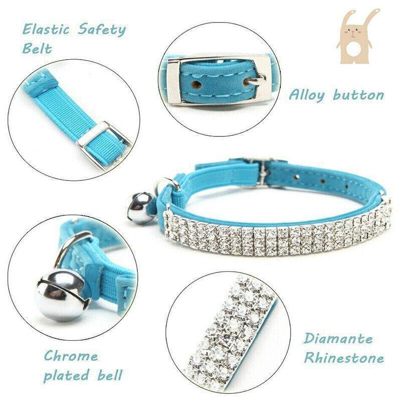 Suede Adjustable Pet Collar with Rhinestone for Cat Puppy 5 Colours Quick Release - Black