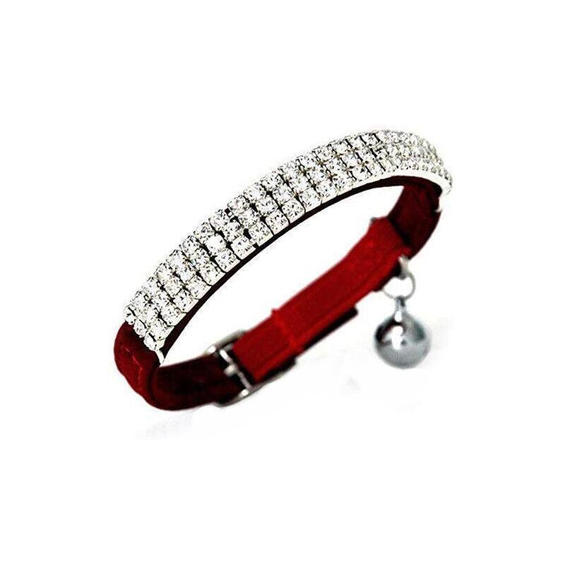 Suede Adjustable Pet Collar with Rhinestone for Cat Puppy 5 Colours Quick Release - Black
