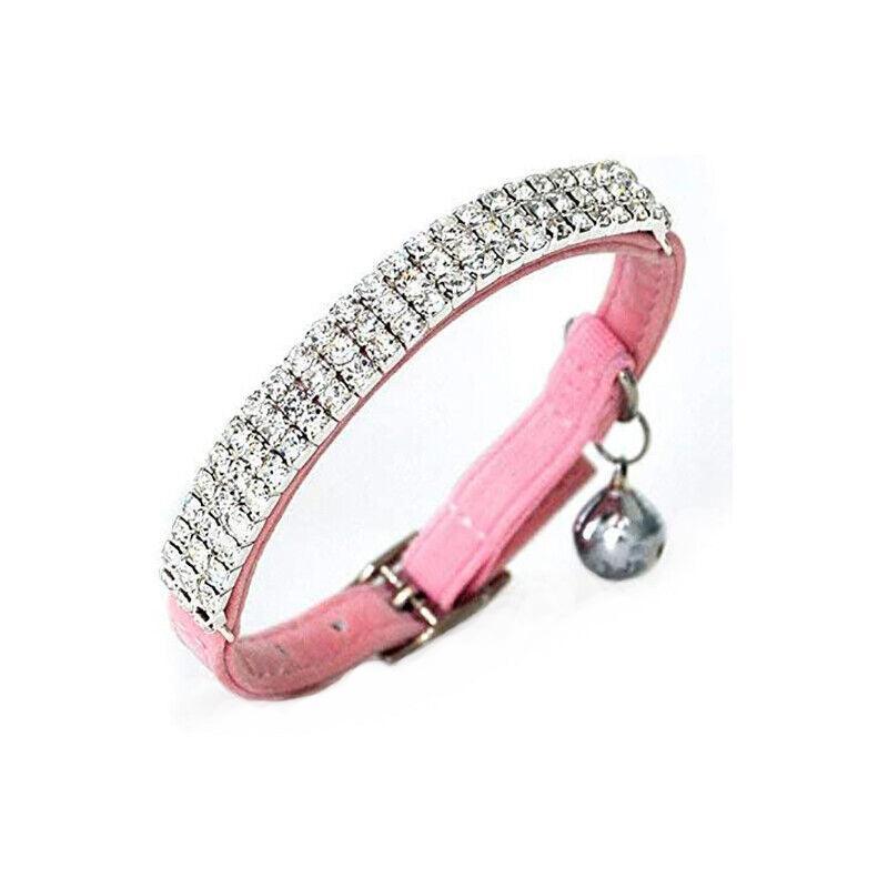 Suede Adjustable Pet Collar with Rhinestone for Cat Puppy 5 Colours Quick Release - Black