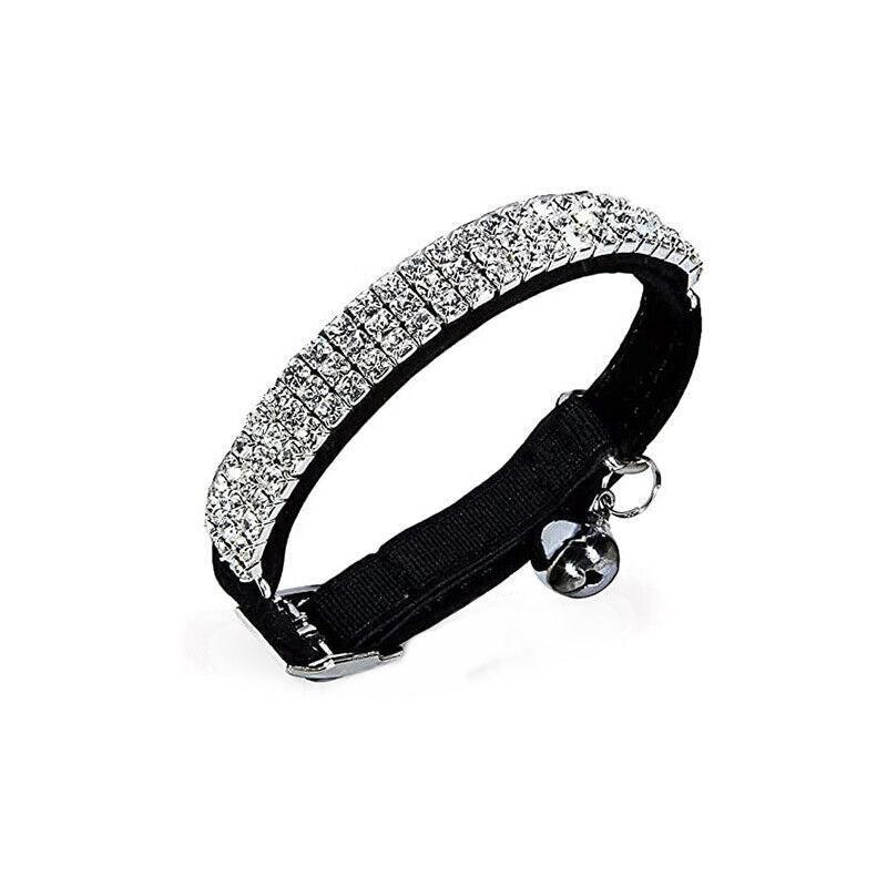 Suede Adjustable Pet Collar with Rhinestone for Cat Puppy 5 Colours Quick Release - Blue