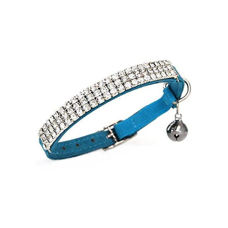 Suede Adjustable Pet Collar with Rhinestone for Cat Puppy 5 Colours Quick Release - Pink