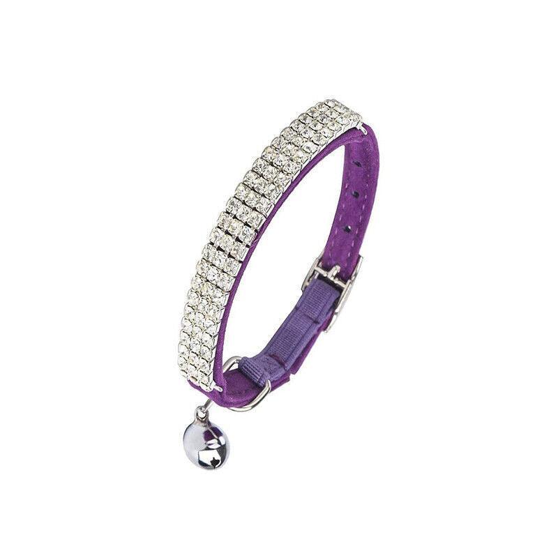 Suede Adjustable Pet Collar with Rhinestone for Cat Puppy 5 Colours Quick Release - Pink