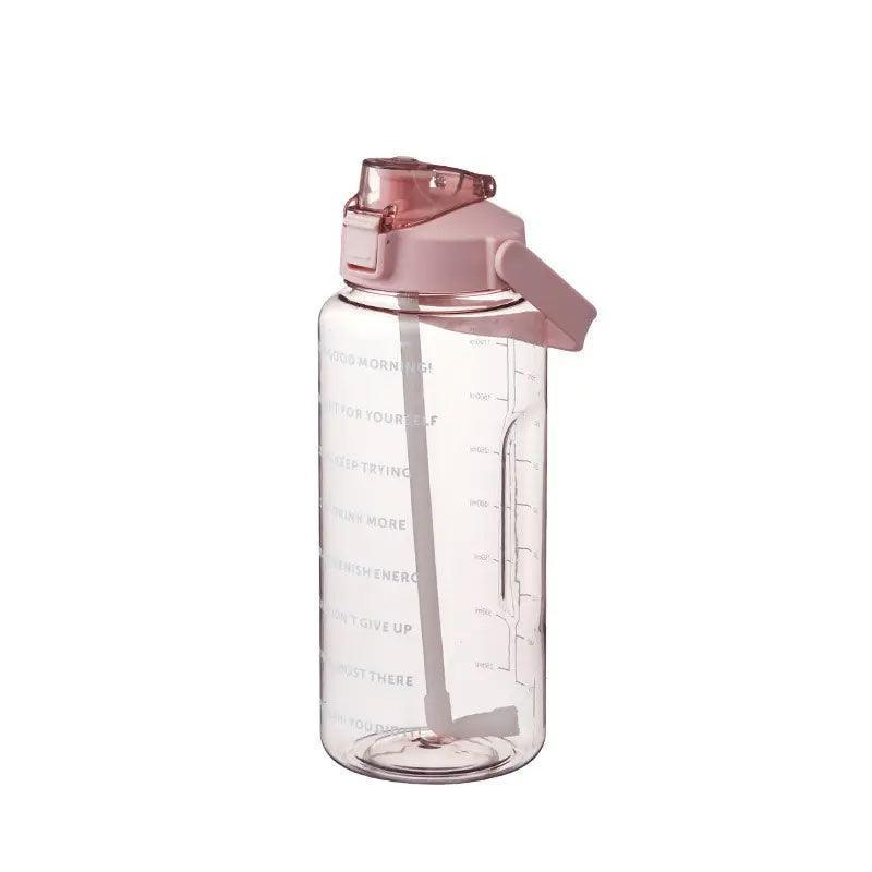 2L Water Bottle Straw Cup Motivational Drink Flask With Time Markings Sports Gym - Blue