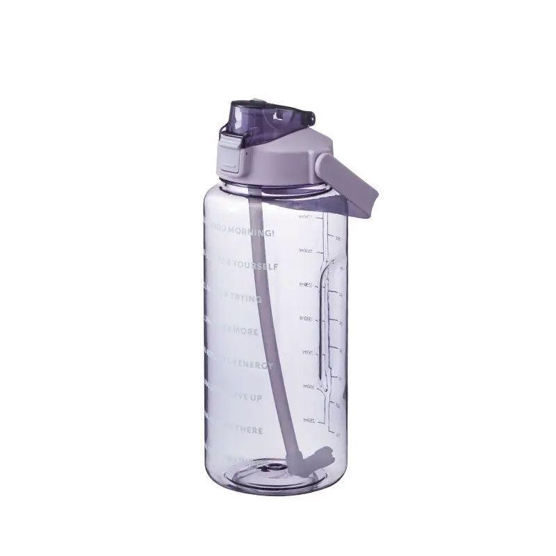 2L Water Bottle Straw Cup Motivational Drink Flask With Time Markings Sports Gym - Blue